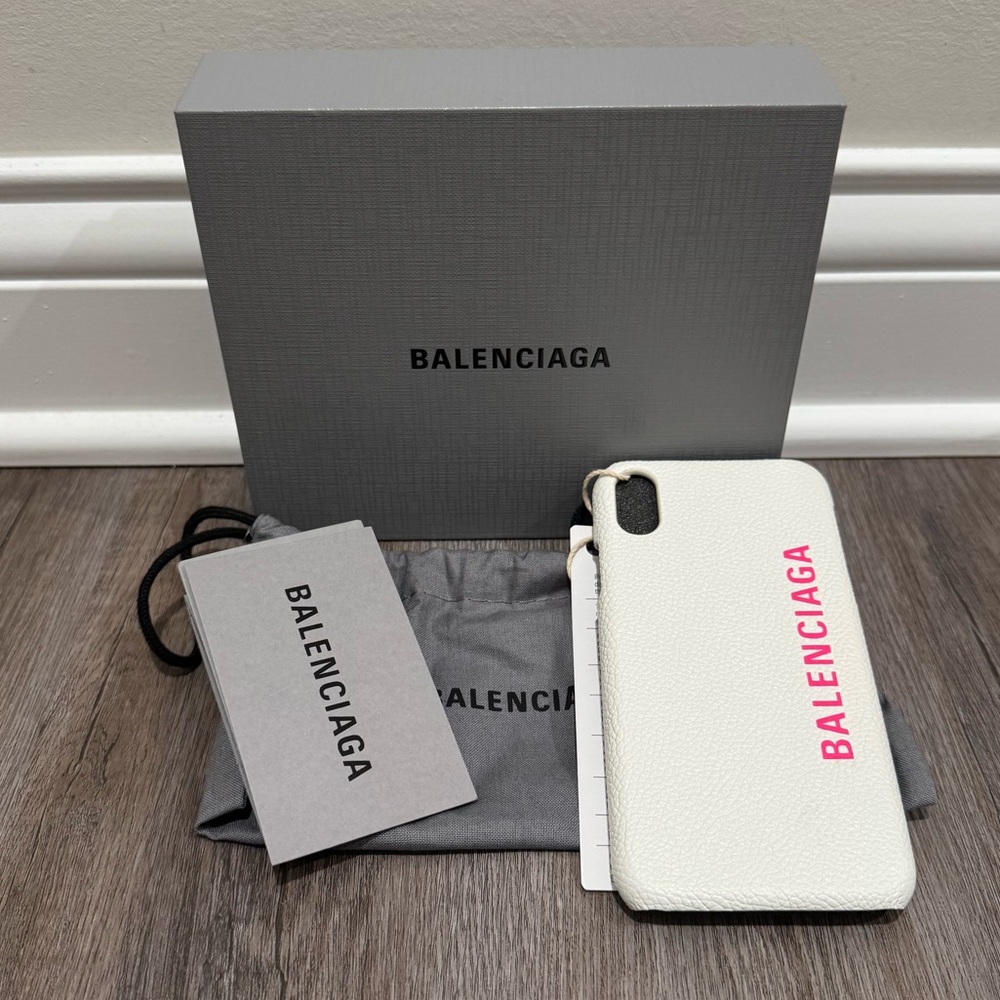 Balenciaga Logo Beige Pink Leather Fits iPhone X through iPhone 10 Phone Case